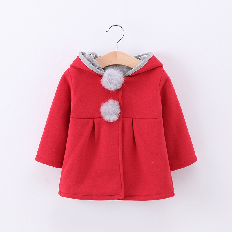 Girl's Bunny Ears Plush Pom Pom Coat Girl's Bunny Ears Plush Pom Pom Coat