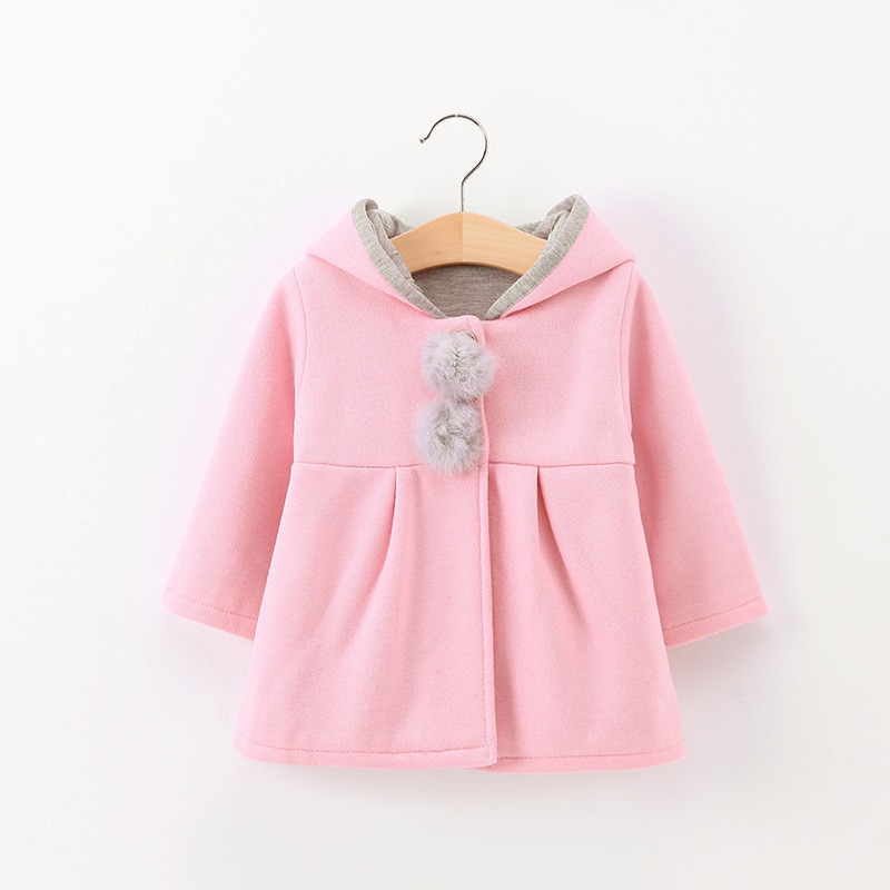 Girl's Bunny Ears Plush Pom Pom Coat Girl's Bunny Ears Plush Pom Pom Coat