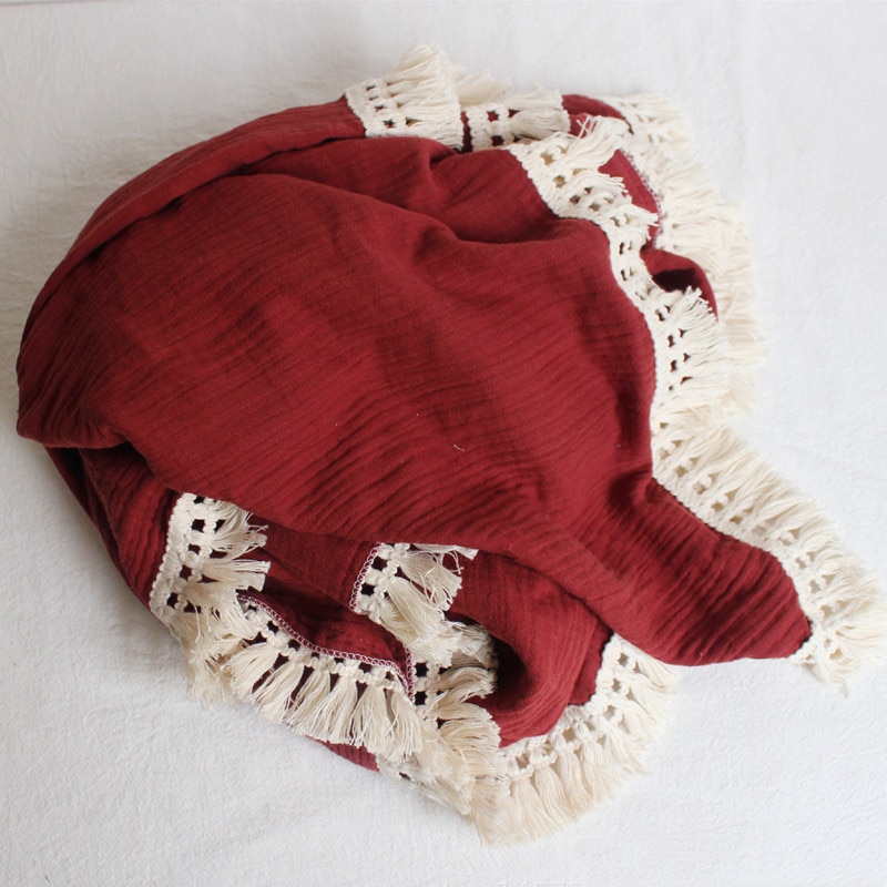 Cotton Muslin Baby Swaddle Blanket with Tassels